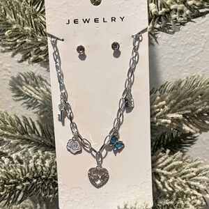 🎁Silver Charm Necklace and Earring with Blue Butterfly